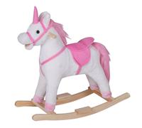 HOMCOM Cavallo a Dondolo in Legno e Peluche a Forma di Unicorno Bianco e Rosa