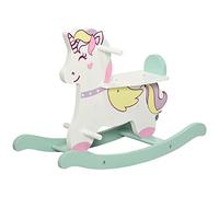 HOMCOM Cavallo a Dondolo per Bambini 1-3 Anni Cavalcabile, Cavalluccio a Dondolo con Maniglie, Schienale e Pedali in MDF, 68x27x47.5 cm, Blu Rosa Bianco