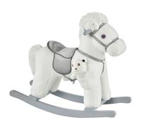 HOMCOM Cavallo a Dondolo in Peluche e Legno con Suoni e Orsetto Incluso, per Bimbi da 18-36 Mesi, 65x26x55cm, Bianco Aosom