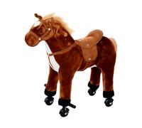 HOMCOM Cavallo a Dondolo per Bambini 2+ Anni con 4 Rotelle e Suoni Realistici, Dondolo per Bambini Imbottito con Poggiapiedi, 65x28x75 cm, Marrone