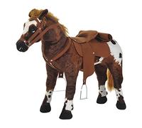 HOMCOM Cavallo a Dondolo per Bambini 2+ Anni con Nitrito Realistico, Sella e Staffe, Cavallo Giocattolo in Peluche e Metallo, 85x28x60 cm, Marrone
