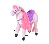 HOMCOM Cavallo a Dondolo per Bambini 3+ Anni con 4 Rotelle e Suoni Realistici, Dondolo per Bambini Imbottito con Poggiapiedi, 65x28x75 cm, Rosa