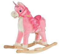 HOMCOM Cavallo a Dondolo per Bambini 36-72 Mesi, Unicorno a Dondolo con Suoni in Legno e Peluche Rosa, 74x33x62cm Aosom