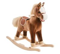 HOMCOM Cavallo a Dondolo per Bambini in Legno, Giocattolo Cavalcabile per Bambini in Peluche, 74x33x62 cm, Marrone
