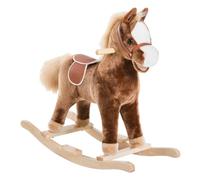 HOMCOM Cavallo a Dondolo per Bambini in Legno Peluche 74x33x62 cm Marrone