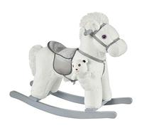 HOMCOM Cavallo a Dondolo in Peluche e Legno con Suoni e Orsetto Incluso, per Bimbi da 18-36 Mesi, 65x26x55cm, Bianco Aosom
