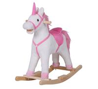 HOMCOM Cavallo a Dondolo Unicorno in Legno e Peluche con Maniglie Bianco e Rosa