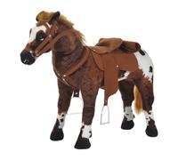 HOMCOM Cavallo Cavalcabile per Bambini 2+ Anni con Sella 85x28x60cm Marrone | Nitrito Realistico, Staffe, Cavallo Giocattolo in Peluche e Metallo
