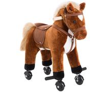 HOMCOM Cavallo Giocattolo in Peluche a Rotelle con Suoni Realistici, Marrone