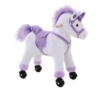 HOMCOM Cavalluccio a Rotelle per Bambini a Partire dai 3 Anni, Peluche con Effetto Sonoro, 60 cm di Altezza, 40 kg di Portata, Lilla