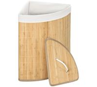 HOMCOM Cesta per Biancheria in Bambù e Tessuto con Coperchio Triangolare