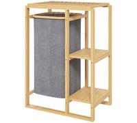 HOMCOM Cesto Portabiancheria con Borsa Estraibile, Mobile Portabiancheria da Bagno con Ripiani a Doghe in Bambù, 50x32x70 cm, Grigio