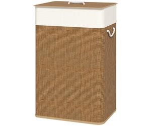 HOMCOM Cesta Porta Biancheria 72L con Coperchio in Bambù e Sacco Rimovibile