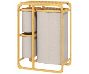 HOMCOM Cesta Porta Biancheria con 3 Scomparti in Tessuto e Bambù