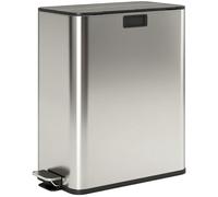 HOMCOM Cestino da cucina doppio con coperchio a farfalla a chiusura morbida, 2 cestini a pedale da 28 l in acciaio inox con secchi interni rimovibili, a prova di impronte digitali per il riciclaggio