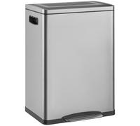 HOMCOM Cestino per rifiuti 40L a pedale Cestino per rifiuti con coperchio e pedale, cestino per rifiuti con 2 contenitori interni, funzione soft-close per soggiorno, ufficio, acciaio inox, argento, 40