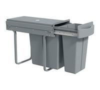 HOMCOM Cestino per rifiuti sottolavello, cestino per rifiuti da cucina, 2 cestini rimovibili per il riciclo, 20L+10L, scorrevole, maniglia, coperchio con motivo a diamante, grigio