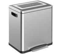 HOMCOM Bidone Spazzatura a 2 Sezioni da 15L a Pedale con Coperchio a Chiusura Morbida, Cestino Immondizia in Acciaio Inox e PP, 40x34.8x47.5 cm, Argento
