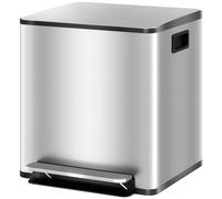 HomCom Pattumiera differenziata 2 scomparti 15L a pedale con coperchio silenzioso Acciaio/PP Argento