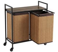 HOMCOM Cesto biancheria in bambù 120L a 2 vani con ripiano, sacco estraibile e ruote, 73x33x78 cm, Marrone Aosom Italy