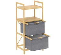 HOMCOM Cesto bucato 35,4 L con 2 cesti in tessuto, maniglia, Naturale | Cesto per bucato, ripiani aperti, scatola per bucato, per bagno, bambù.