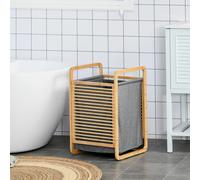 HOMCOM Cesto para Ropa Sucia Bambú Portátil con Tapa y Bolsa Estraibile