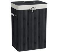 HOMCOM Cesto per biancheria, cassetta per biancheria, contenitore con coperchio, sacca in tela, bambù, pieghevole, 72 L, Nero 40 x 30 x 60 cm Aosom Italy