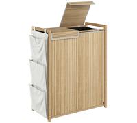HOMCOM Cesto per biancheria in bambù con coperchio 120L con 2 sacche rimovibili e lavabili con cordoncino, tasche laterali, naturale Aosom Italy