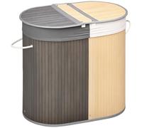 HOMCOM Cesto per bucato in bambù con coperchio 100L Grigio+Naturale | Cestino per bucato con 2 sacchetti rimovibili e maniglie, per lavanderia, bagno, camera da letto