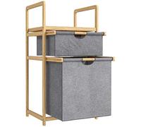 HOMCOM Cesto per la biancheria sporca in bambù con 2 sacchetti in tessuto estraibili e ripiano a doghe, cesto per la biancheria per bagno, camera da letto, ripostiglio, naturale