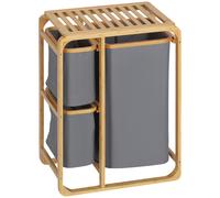 HOMCOM Cesto Portabiancheria con 3 Scomparti Estraibili in Tessuto e Bambù, 50x32x69.7cm Aosom