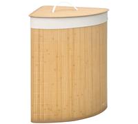 HOMCOM Cesto Portabiancheria con Coperchio Triangolare in Bambù e Tessuto