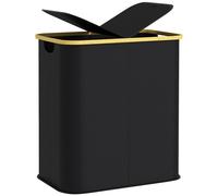 HOMCOM Cesto Portabiancheria da 80L con Coperchio in Tessuto e Bambù Nero