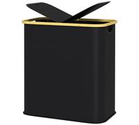 HOMCOM Cesto Portabiancheria da 80L in Tessuto non Tessuto e Bambù, Portabiancheria Sporca a 2 Sezioni con Coperchio, 54x34x58.5 cm, Nero