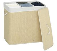 HOMCOM Cesto Portabiancheria in Bambù con Coperchio, 144L, Cesto Biancheria Sporca con 3 Scomparti, Sacca Interna Removibile e Lavabile, Maniglie, 60x40x60 cm, Crema