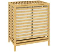 HOMCOM Cesto Portabiancheria in Bambù con Coperchio, 64L Cesto Biancheria Sporca Pieghevole a Doghe con 2 Sacche in Tessuto Oxford Rimovibili e Lavabili, 55x36x64.2 cm, per Vestiti, Color Legno