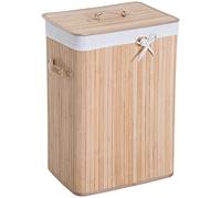 HOMCOM Cesto Portabiancheria in Bambù con Coperchio, Cestino per Biancheria con Sacco in Tessuto Rimovibile, 40x30x60cm, Naturale