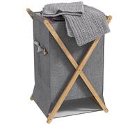 HOMCOM Cesto Portabiancheria Pieghevole 55L in Tessuto, Cesta per Biancheria con Telaio in Bambù per Lavanderia e Camera, Legno Naturale e Grigio