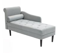 HomCom Chaise longue in velluto trapuntata con cuscino e bracciolo sinistro, gambe legno Grigio