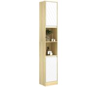 HOMCOM Colonna Bagno in Legno con 2 Armadietti 30x24x170cm Rovere e Bianco