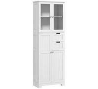 HOMCOM Colonna bagno, mobile bagno moderno alto con ante in vetro, armadietti, cassetti e ripiani regolabili, mobile bagno, cucina, soggiorno, 60 x 30 x 170 cm, bianco