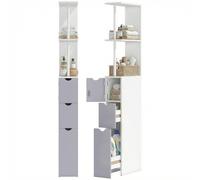 HOMCOM Colonna Bagno Mobile Bagno Salvaspazio 15x33x136.8 cm Grigio Chiaro | in Legno, Mobiletto con Armadietto, Ripiani e Cassetti