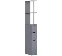 HOMCOM Colonna Bagno, Mobile Bagno Salvaspazio in Legno, Mobiletto con Armadietto, Ripiani e Cassetti, 15x33x136.8 cm, Grigio