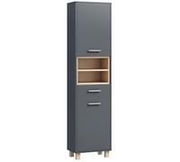 HOMCOM Colonna Bagno Moderna con Cassetto, Armadietti e 2 Vani Aperto Mobile Bagno Salvaspazio Alta in Legno, Maniglie in Lega di Alluminio, 40x24x160 cm, Grigio