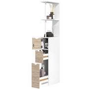 HOMCOM Colonna Bagno Salvaspazio con Armadietto, 2 Ripiani e Cassetti Legno