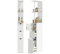 HOMCOM Colonna Bagno Salvaspazio con Armadietto, Ripiani e Cassetti, Grigio