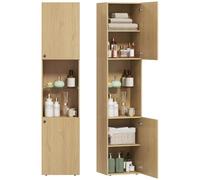 HOMCOM Colonna da Bagno, Mobile Bgano Slim a 6 Ripiani, 2 Ante, Scomparti Aperti, Ripiano in Vetro Temperato, Ripiani Regolabili, per Toilette e Piccoli Spazi, 40x31x182cm, Rovere