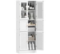 Homcom Colonna da bagno stretta con ante in vetro Porte a doghe Ripiani regolabili 60X30X170 cm Bianco