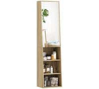 HOMCOM Colonna per mobili da bagno mobile trapezoidale sottile con anta a specchio, ripiano a 6 livelli, mobile da bagno per piccoli spazi, 40 x 30 x 165 cm, legno naturale