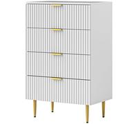 HOMCOM Comò Cassettiera 4 Cassetti Moderna Maniglie Dorate 60x40x96cm Bianco